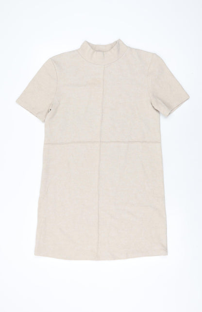 Zara Womens Beige Cotton Shift Size M High Neck Pullover