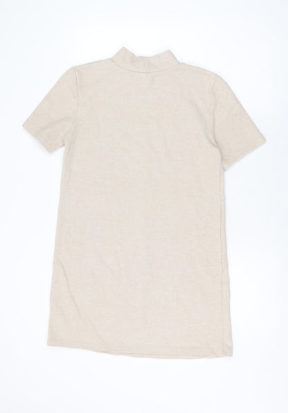 Zara Womens Beige Cotton Shift Size M High Neck Pullover