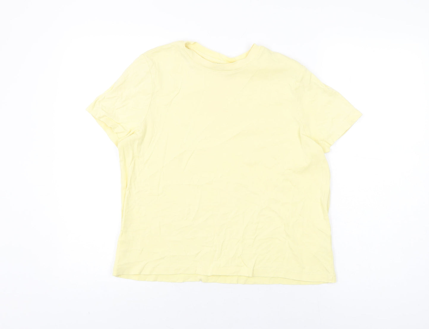 John Lewis Womens Yellow Cotton Basic T-Shirt Size 12 Round Neck