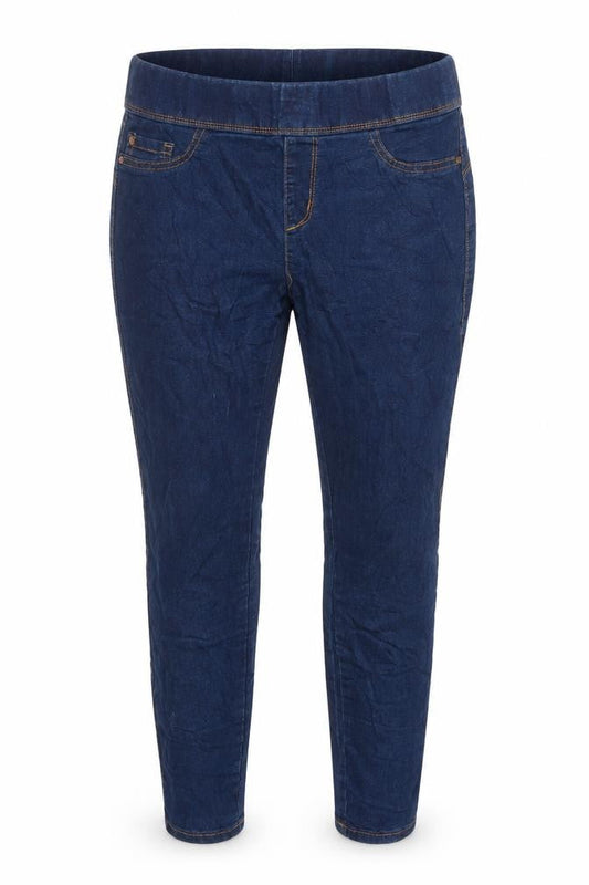 Front view of Denim & Co. women’s blue cotton jegging jeans, size UK 12, 27-inch leg regular - elasticated waist