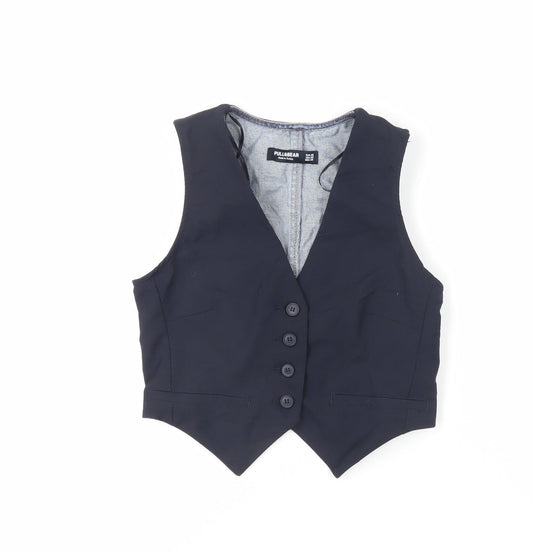 Pull&Bear Womens Blue Jacket Waistcoat Size XS Button