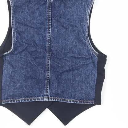 Pull&Bear Womens Blue Jacket Waistcoat Size XS Button