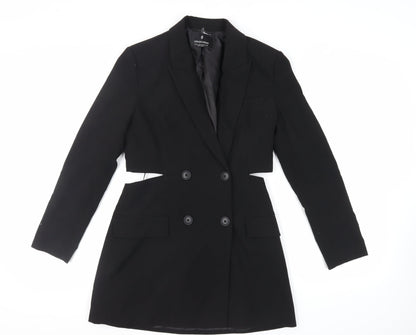 Stradivarius Womens Black Polyester Jacket Dress Size M Collared Button - Cut Out