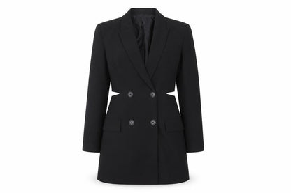 Stradivarius Womens Black Polyester Jacket Dress Size M Collared Button - Cut Out