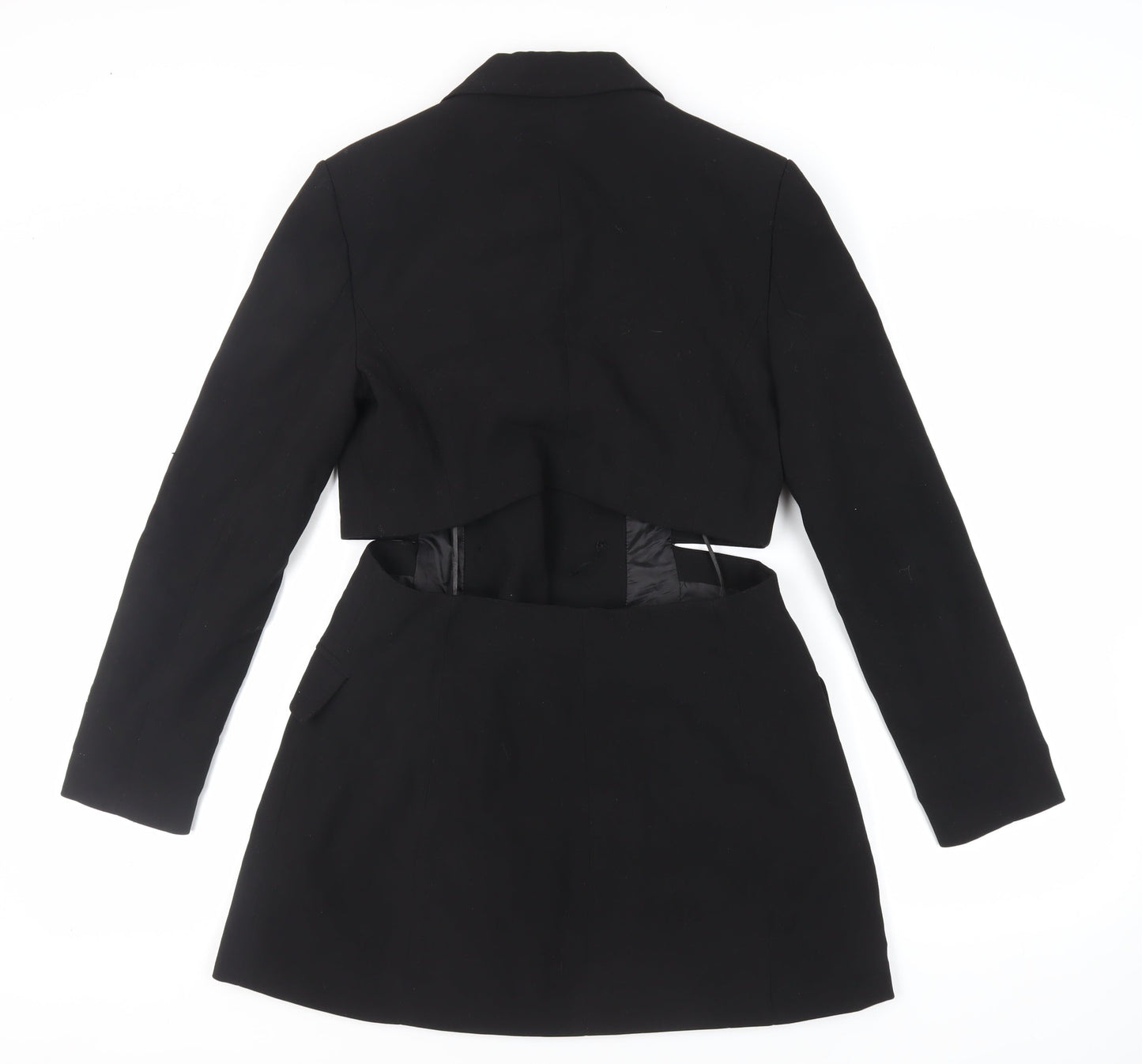 Stradivarius Womens Black Polyester Jacket Dress Size M Collared Button - Cut Out