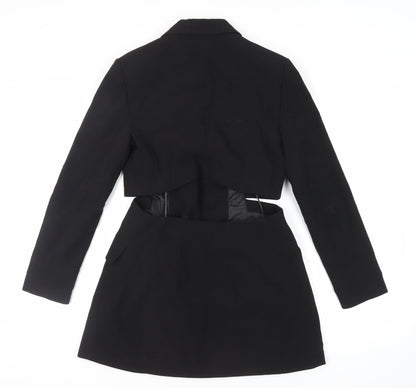Stradivarius Womens Black Polyester Jacket Dress Size M Collared Button - Cut Out