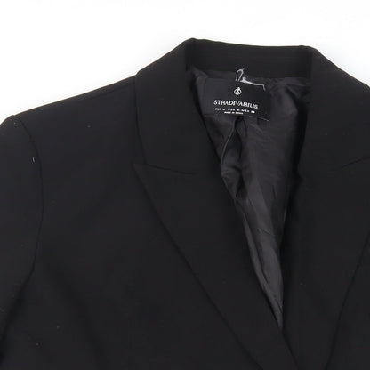 Stradivarius Womens Black Polyester Jacket Dress Size M Collared Button - Cut Out