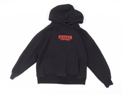 Zara Girls Black Cotton Pullover Hoodie Size 10 Years Pullover - Stranger Things