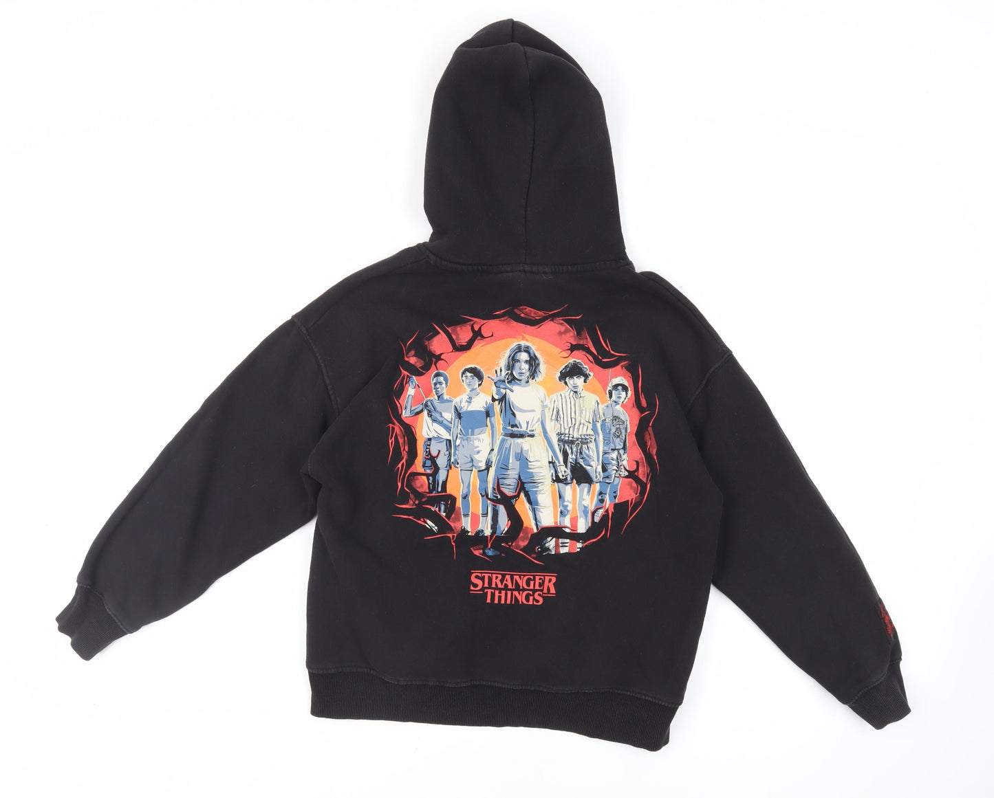 Zara Girls Black Cotton Pullover Hoodie Size 10 Years Pullover - Stranger Things