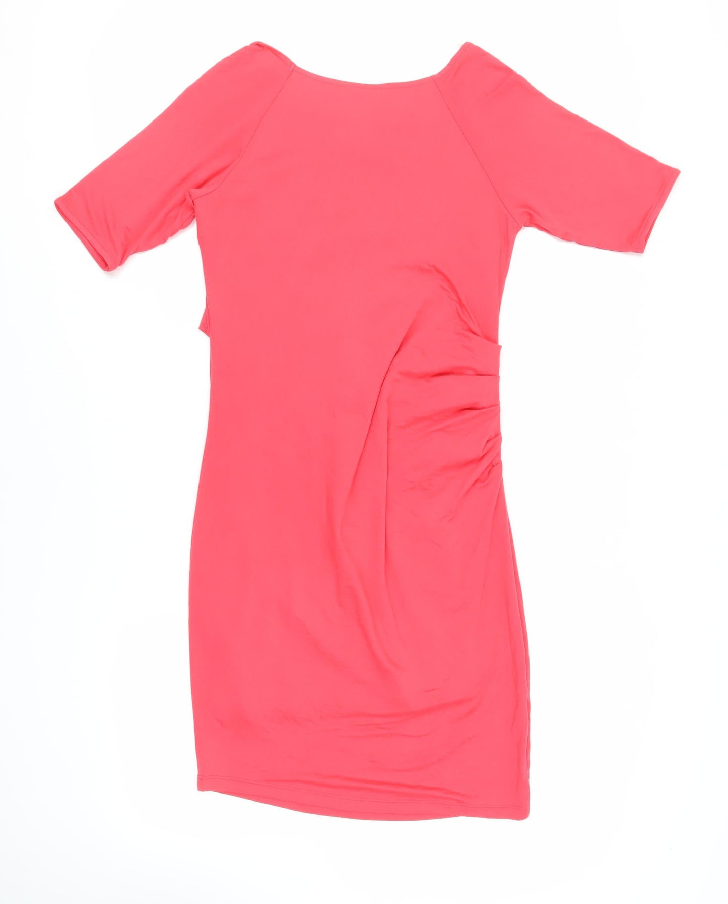 Marks and Spencer Womens Pink Modal T-Shirt Dress Size 10 Boat Neck - Ruched