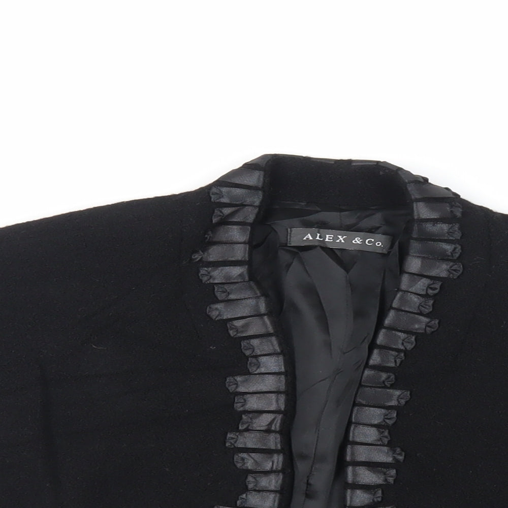Close-up detail of Alex&Co women’s black jacket, size UK 12, - open
