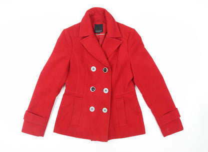 Debenhams Womens Red Pea Coat Coat Size 10 Button