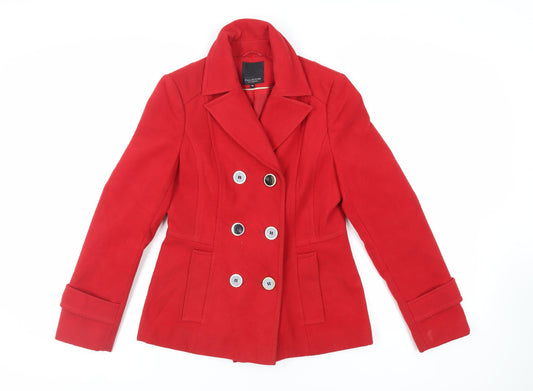 Debenhams Womens Red Pea Coat Coat Size 10 Button