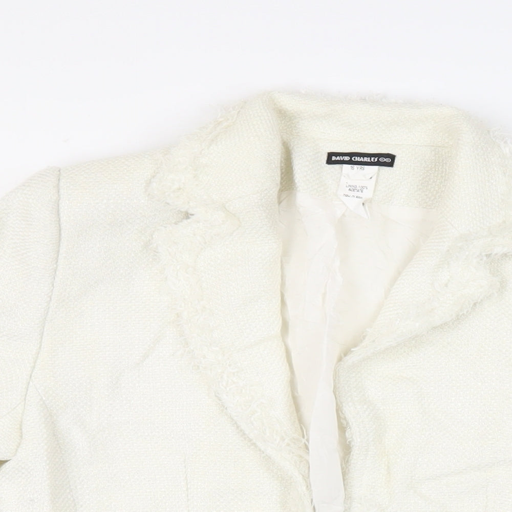 Close-up detail of David Charles girls’ ivory jacket blazer, size 16, years - open