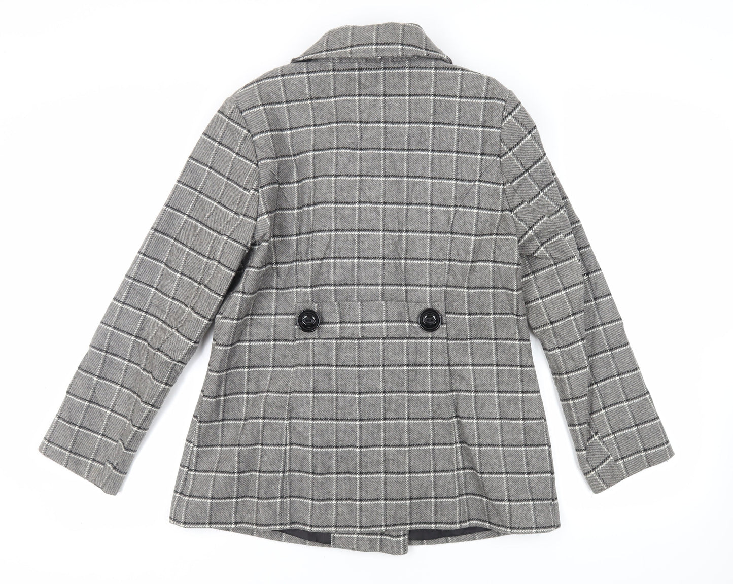 Classic Womens Grey Plaid Pea Coat Coat Size 14 Button