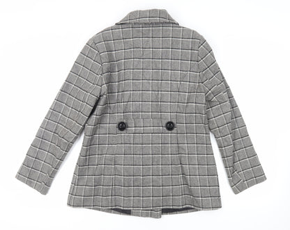Classic Womens Grey Plaid Pea Coat Coat Size 14 Button