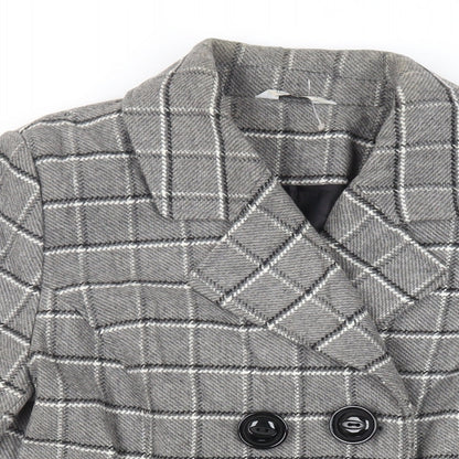 Classic Womens Grey Plaid Pea Coat Coat Size 14 Button