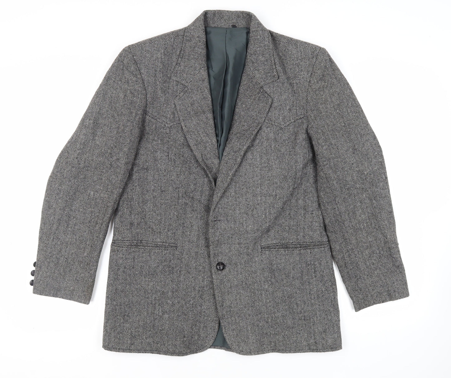 Pioneer Wear Mens Grey Herringbone Acrylic Jacket Blazer Size 40 Regular - Vintage