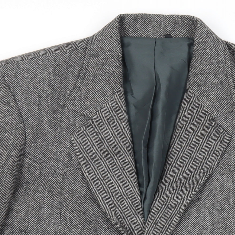 Pioneer Wear Mens Grey Herringbone Acrylic Jacket Blazer Size 40 Regular - Vintage