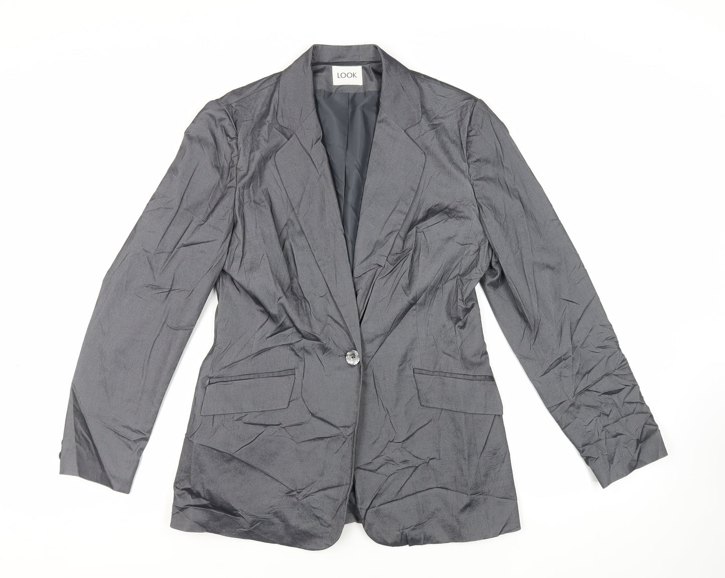 Look Womens Grey Jacket Blazer Size 12 Button