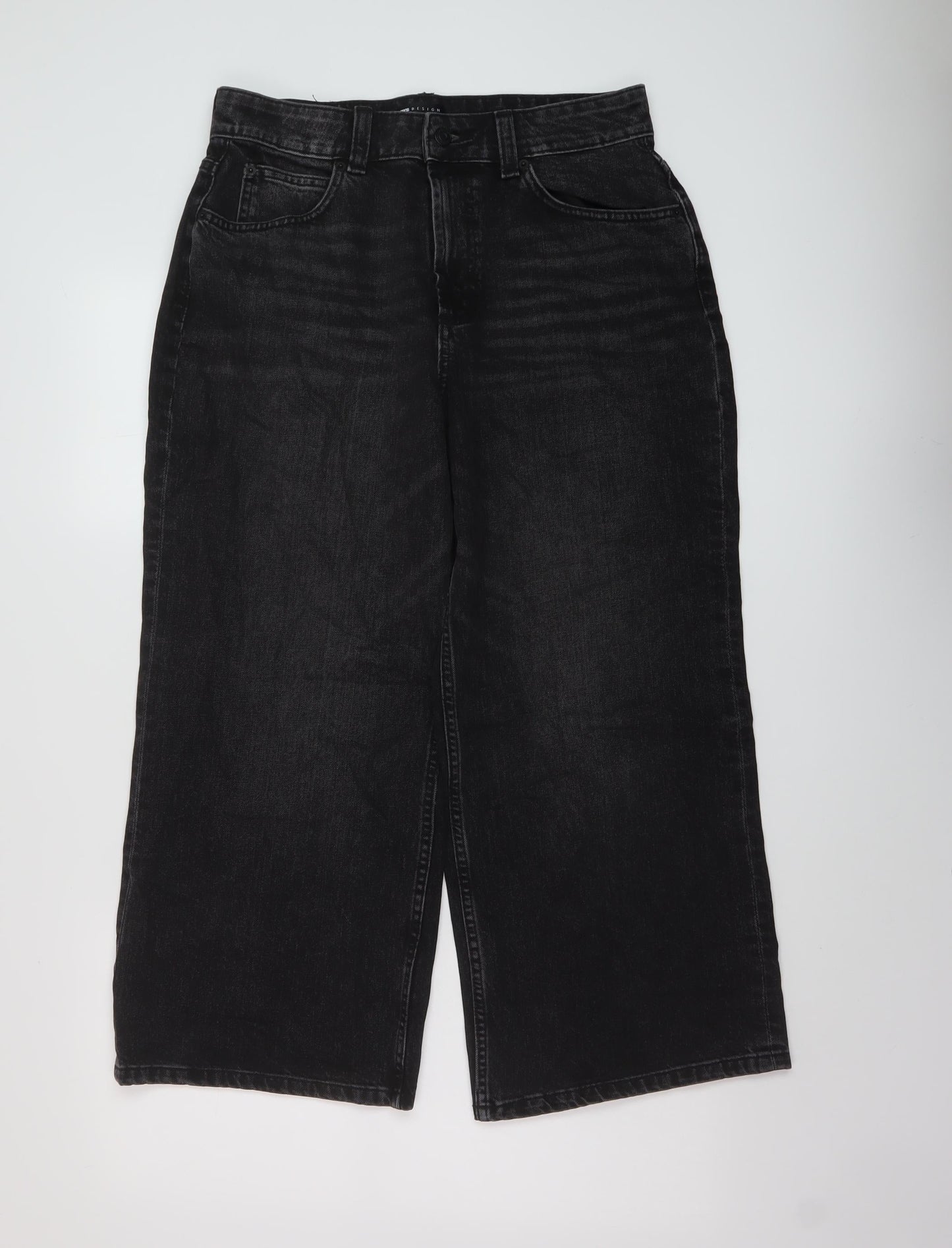 ASOS Womens Black Cotton Wide-Leg Jeans Size 30 in L26 in Regular Button