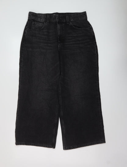 ASOS Womens Black Cotton Wide-Leg Jeans Size 30 in L26 in Regular Button