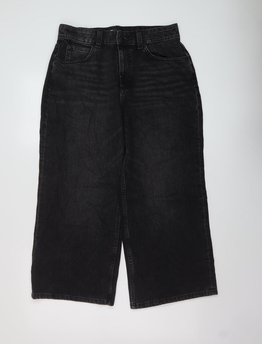 ASOS Womens Black Cotton Wide-Leg Jeans Size 30 in L26 in Regular Button
