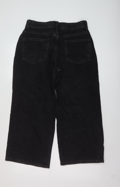 ASOS Womens Black Cotton Wide-Leg Jeans Size 30 in L26 in Regular Button