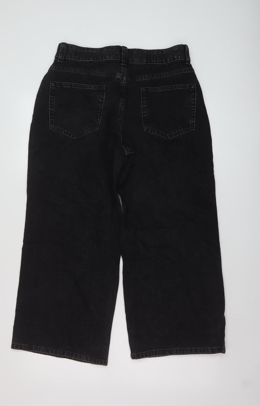 ASOS Womens Black Cotton Wide-Leg Jeans Size 30 in L26 in Regular Button