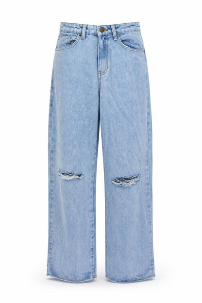 Nasty Gal Womens Beige Cotton Wide-Leg Jeans Size 10 L33 in Regular Button