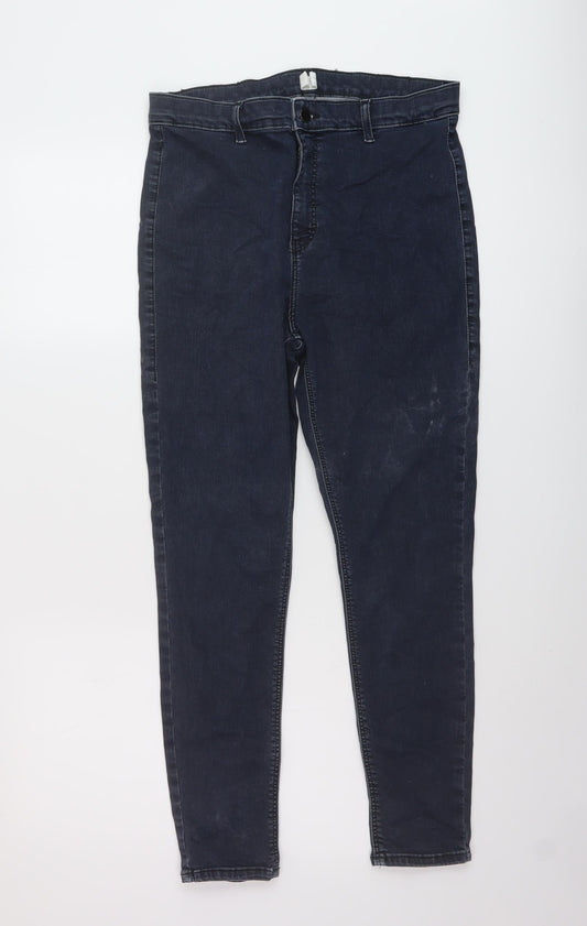 Topshop Womens Blue Cotton Skinny Jeans Size 34 in L26 in Regular Button