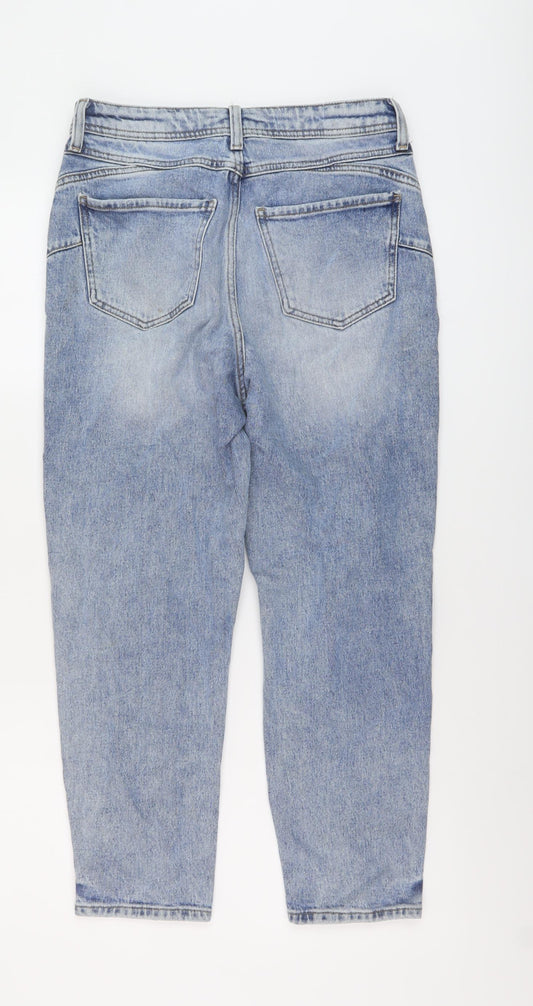 River Island Womens Blue Cotton Mom Jeans Size 10 L24 in Regular Button