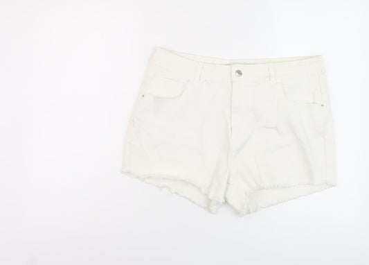 Denim & Co. Womens White Cotton Hot Pants Shorts Size 16 L4 in Regular Button