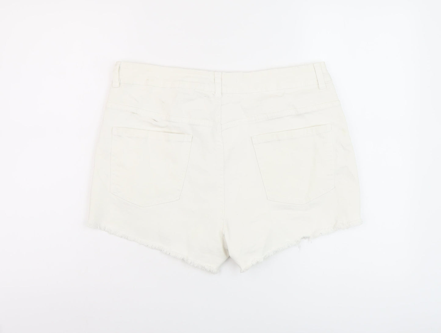 Denim & Co. Womens White Cotton Hot Pants Shorts Size 16 L4 in Regular Button