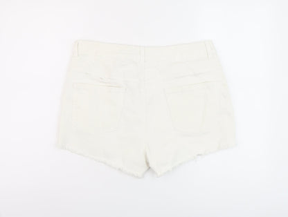 Denim & Co. Womens White Cotton Hot Pants Shorts Size 16 L4 in Regular Button