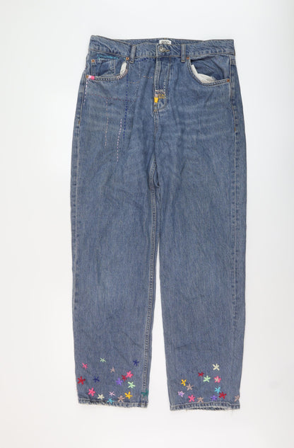 BDG Womens Blue Geometric Cotton Wide-Leg Jeans Size 32 in L30 in Regular Button