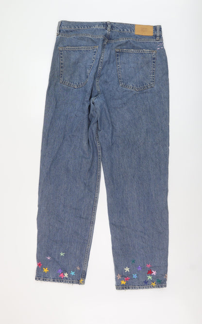 BDG Womens Blue Geometric Cotton Wide-Leg Jeans Size 32 in L30 in Regular Button