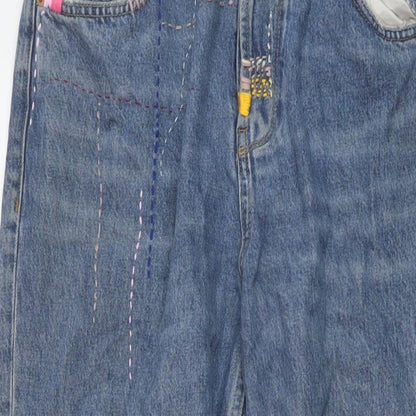 BDG Womens Blue Geometric Cotton Wide-Leg Jeans Size 32 in L30 in Regular Button