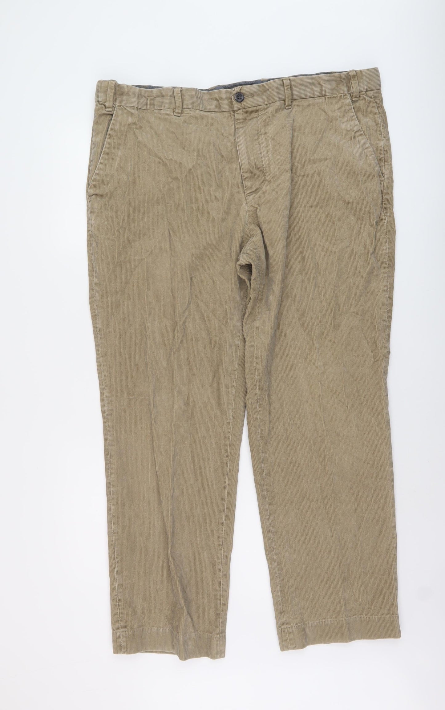 Marks and Spencer Mens Beige Cotton Trousers Size 42 in L31 in Regular Button