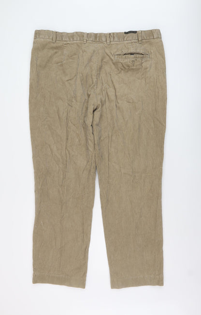 Marks and Spencer Mens Beige Cotton Trousers Size 42 in L31 in Regular Button