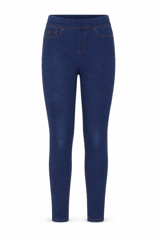Front view of Denim & Co. women’s blue cotton skinny jeans, size UK 10, 28-inch leg regular