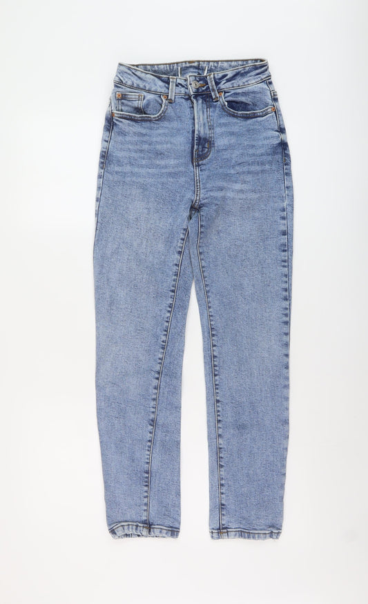 Primark Womens Blue Cotton Mom Jeans Size 4 L27 in Regular Button