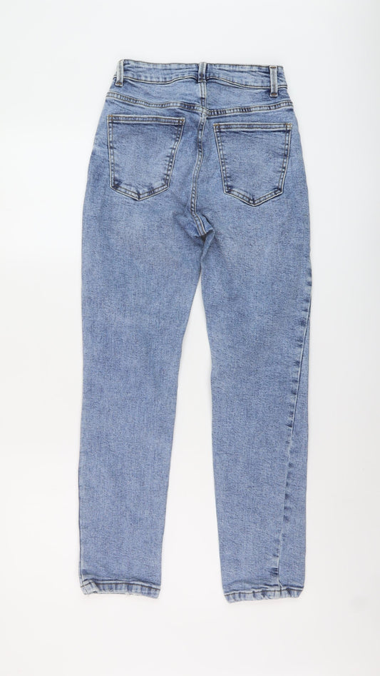 Primark Womens Blue Cotton Mom Jeans Size 4 L27 in Regular Button