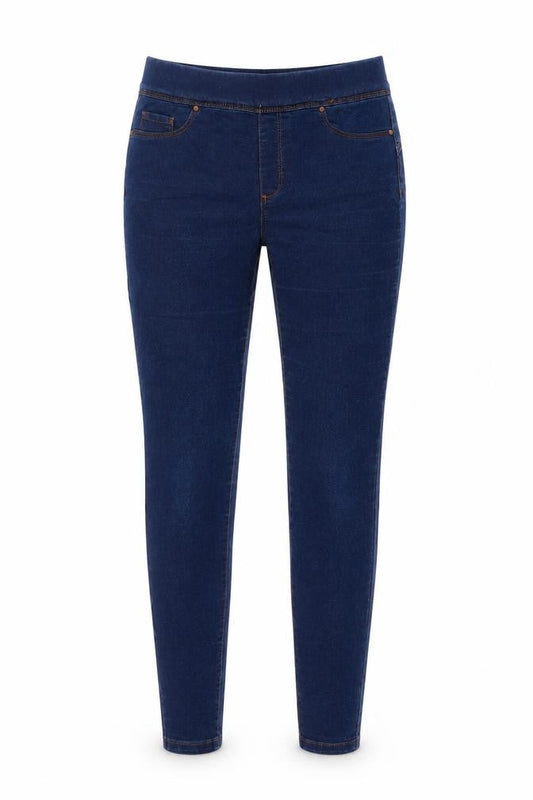 Front view of Denim & Co. women’s blue cotton skinny jeans, size UK 10, 28-inch leg regular