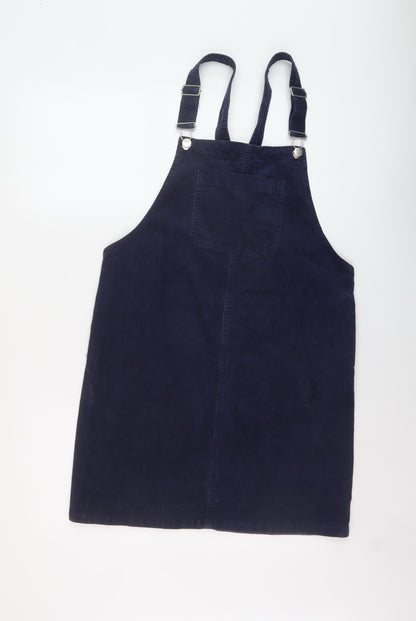 TU Womens Blue Cotton Pinafore/Dungaree Dress Size 10 Square Neck Buckle