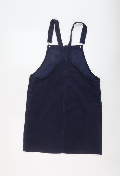 TU Womens Blue Cotton Pinafore/Dungaree Dress Size 10 Square Neck Buckle
