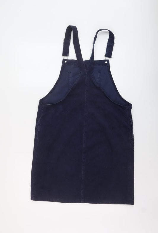 TU Womens Blue Cotton Pinafore/Dungaree Dress Size 10 Square Neck Buckle