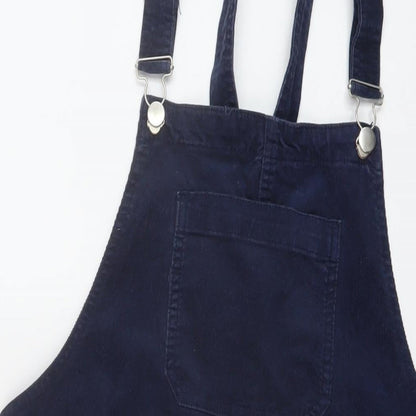 TU Womens Blue Cotton Pinafore/Dungaree Dress Size 10 Square Neck Buckle