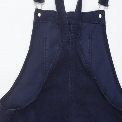 TU Womens Blue Cotton Pinafore/Dungaree Dress Size 10 Square Neck Buckle
