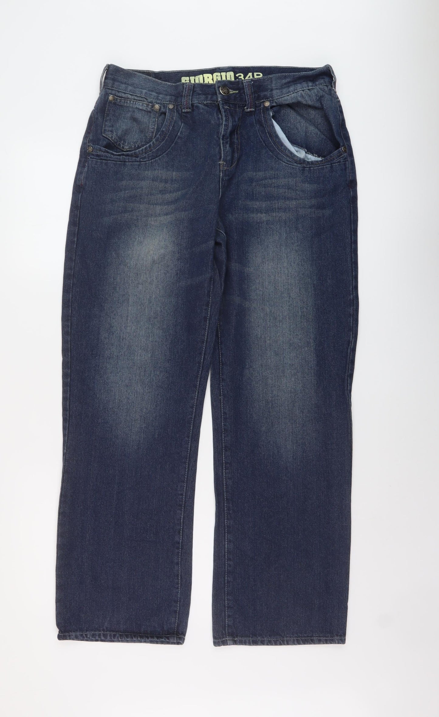 Giorgrio Mens Blue Cotton Straight Jeans Size 34 in L30 in Regular Button